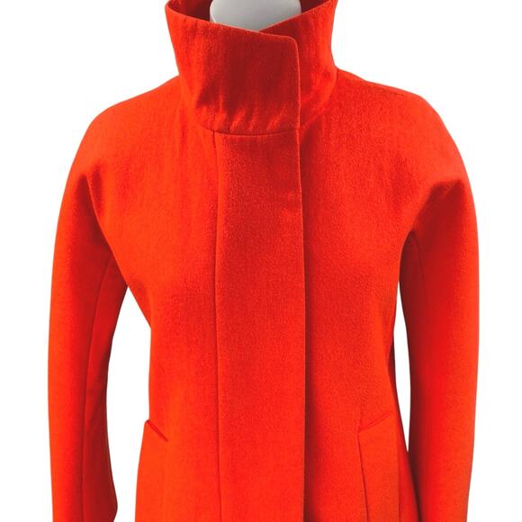 J.Crew Women's Orange Red Wool Long Sleeve Funnel Neck Pea Coat Jacket Size 0 - Picture 3 of 6